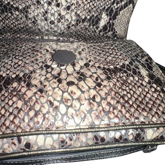 Brighton Brown Black Tan Python Embossed Leather Crossbody Purse Clutch - Picture 7 of 11